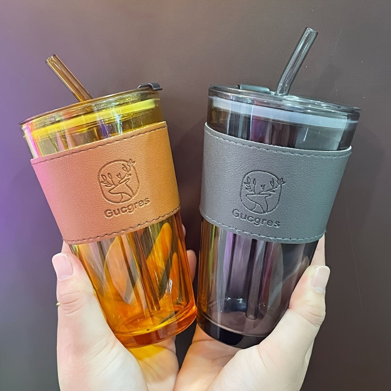 In Style Glass Cup with High Capacity and Straw