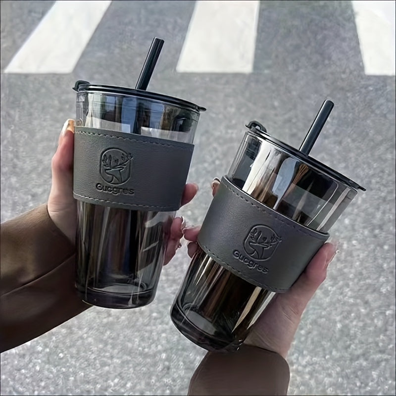 In Style Glass Cup with High Capacity and Straw