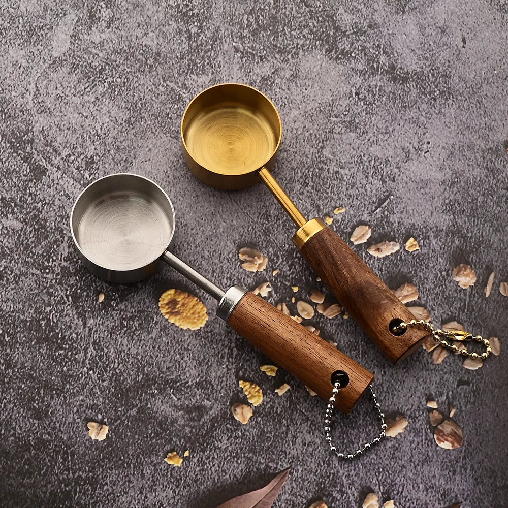 Gold Wooden Handle Stainless Steel Measuring Cups
