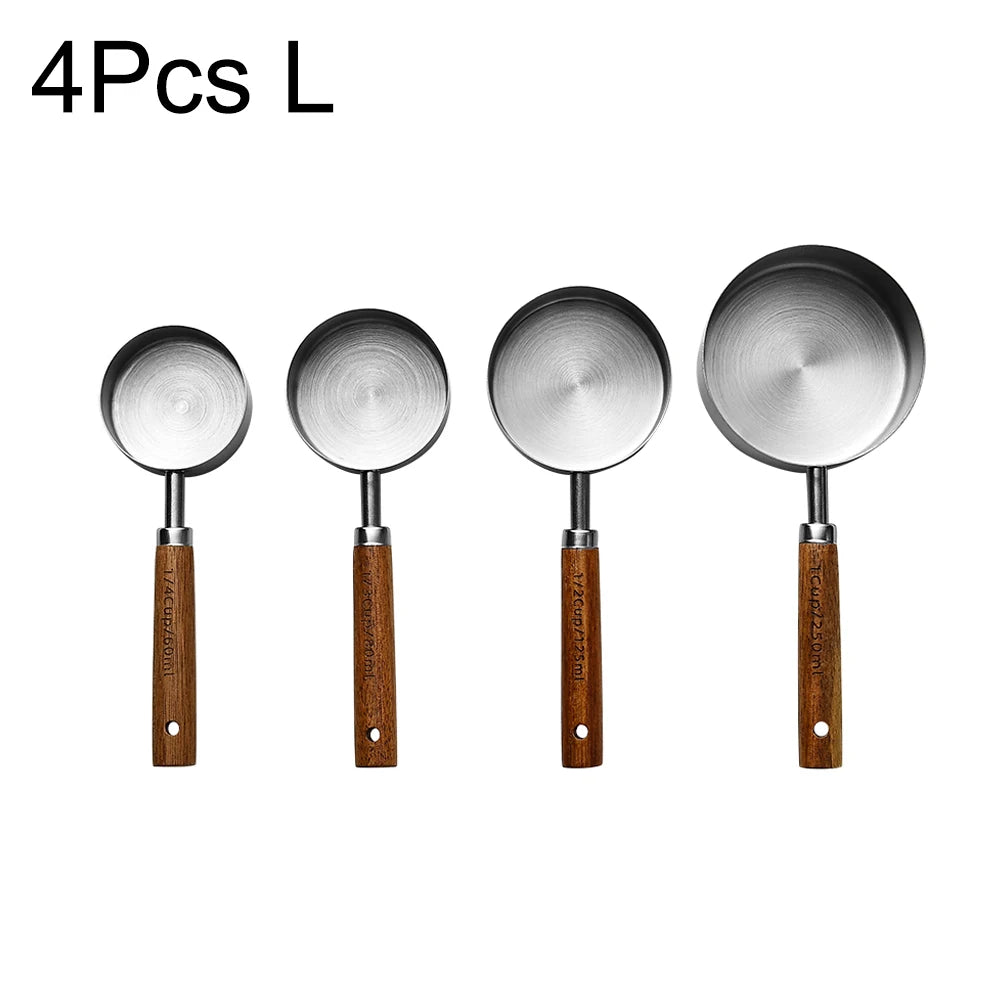 Gold Wooden Handle Stainless Steel Measuring Cups