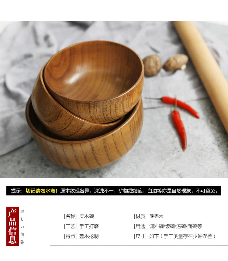 Wooden Bowls, Wood Salad Bowls Retro Household Tableware