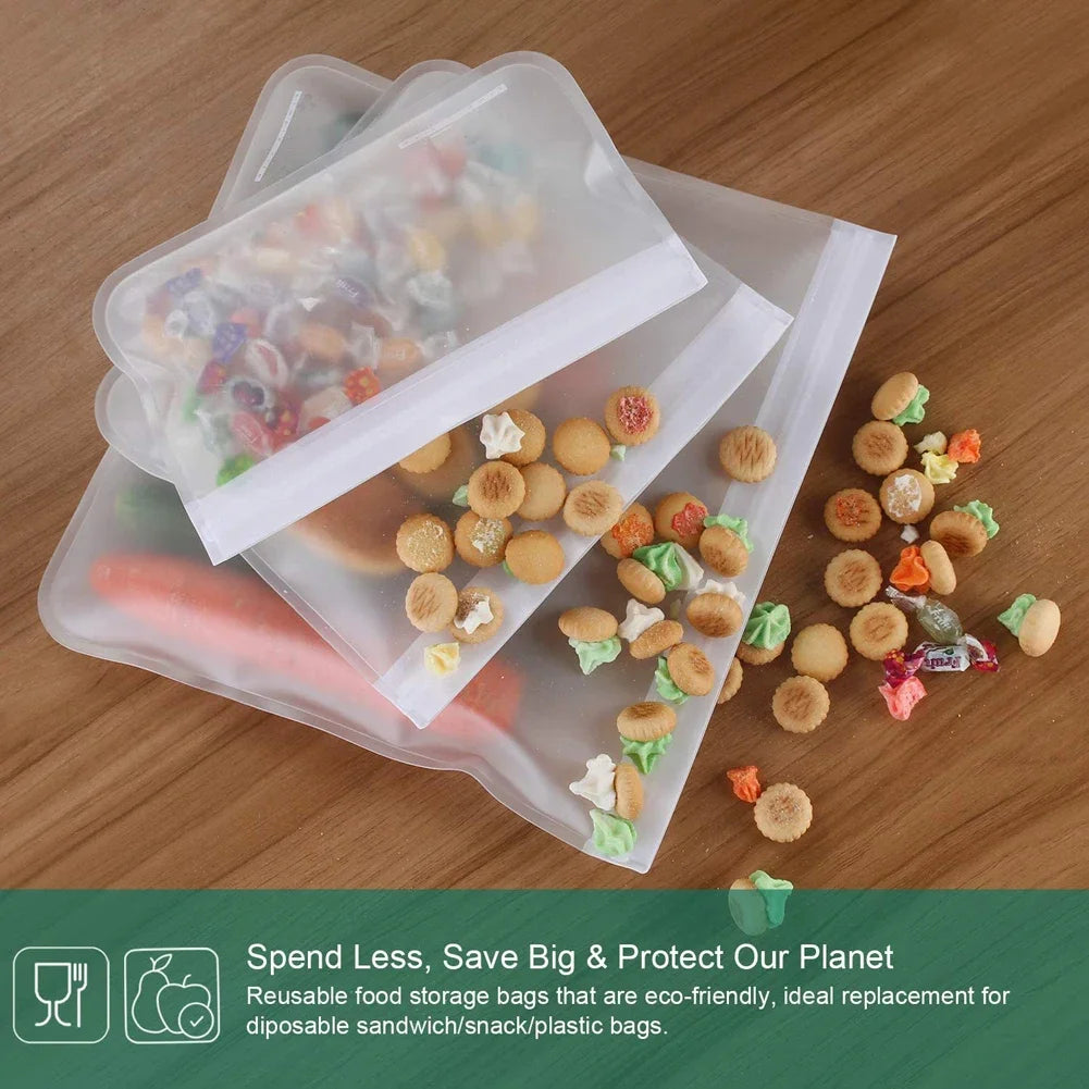 Silicone Food Storage Containers, Reusable Stand Up Zip Shut Bag