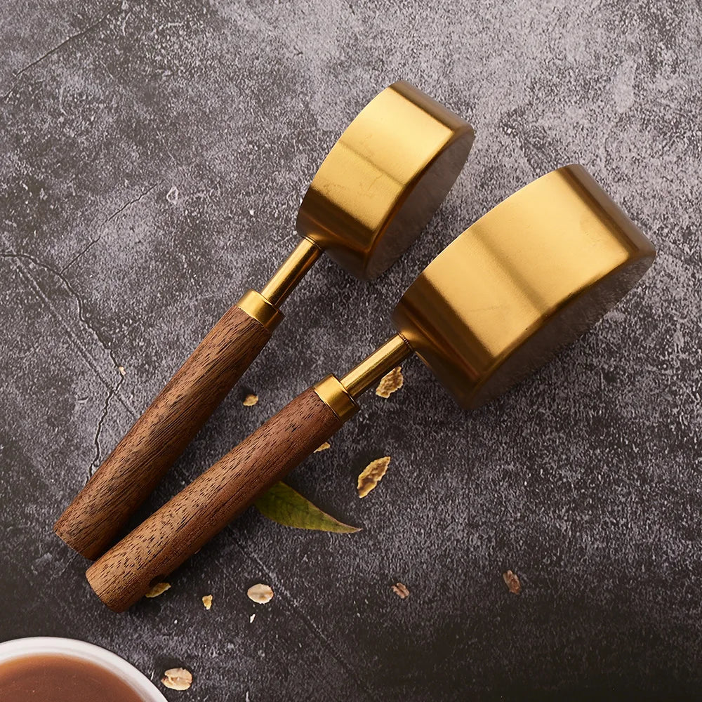 Gold Wooden Handle Stainless Steel Measuring Cups