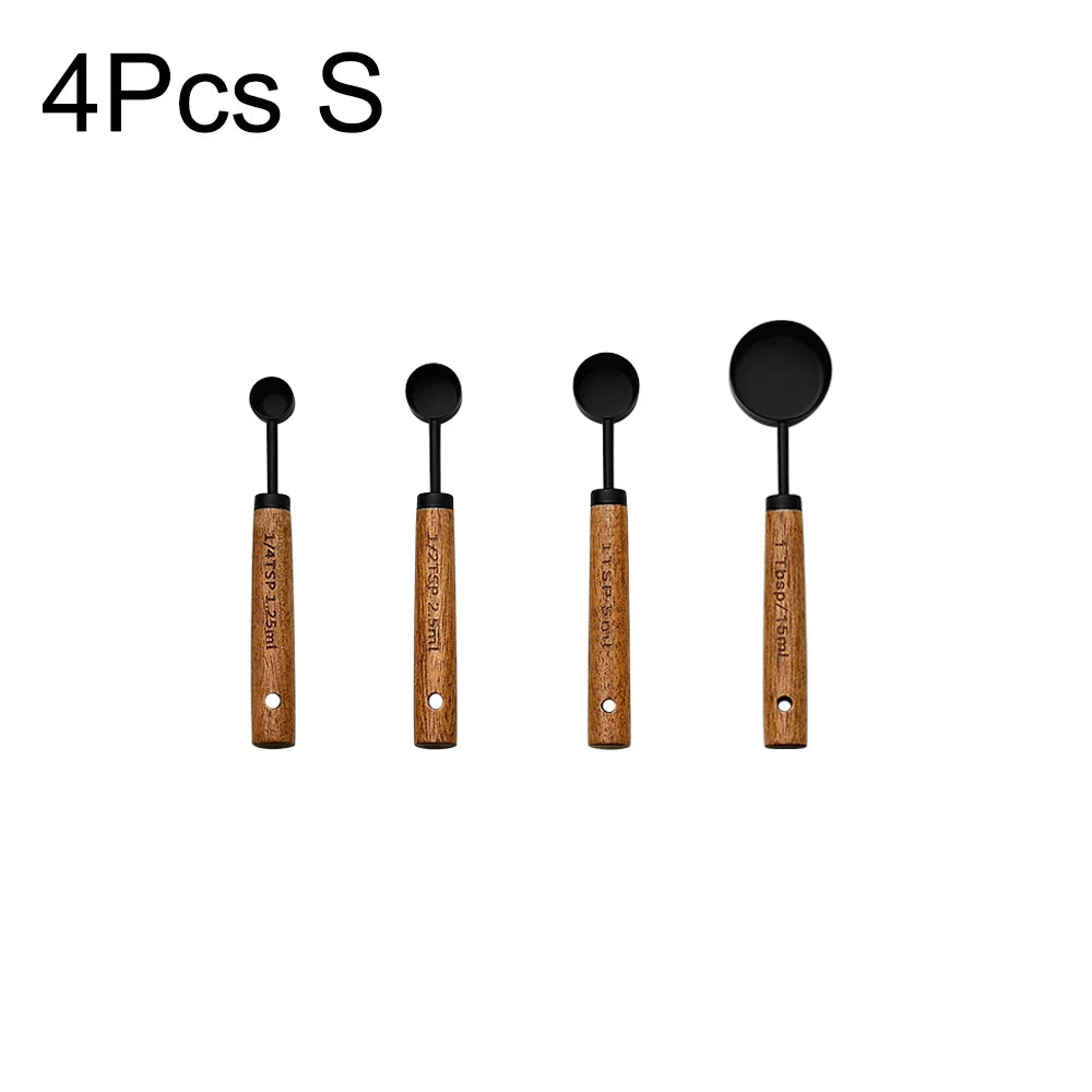 Gold Wooden Handle Stainless Steel Measuring Cups