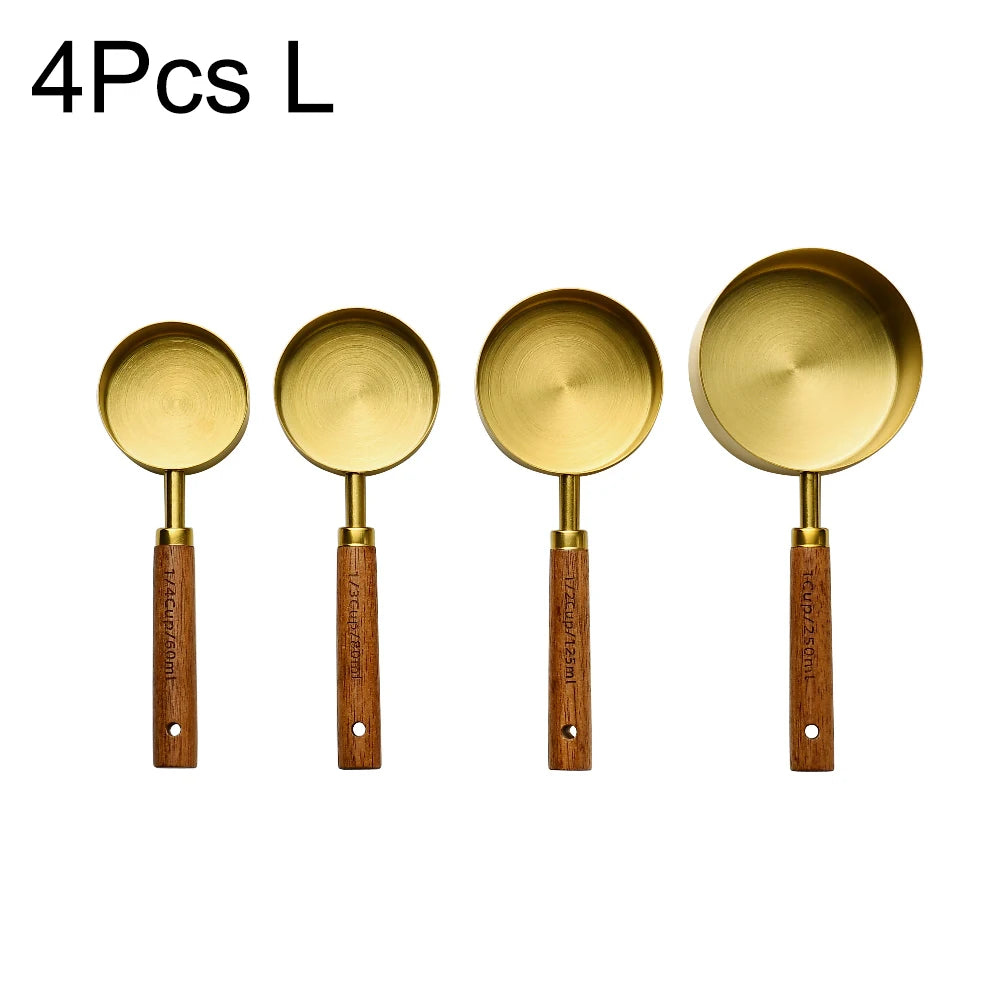 Gold Wooden Handle Stainless Steel Measuring Cups