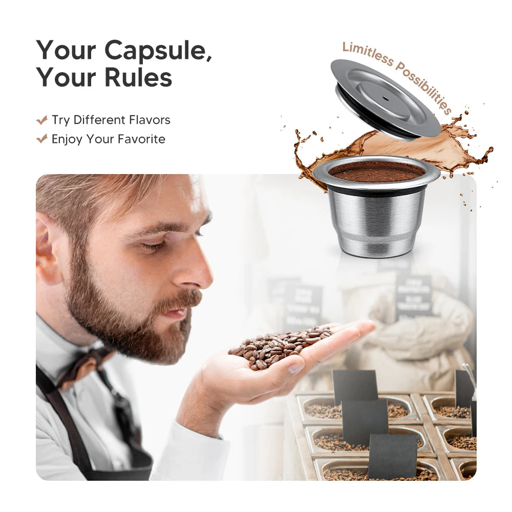 Coffee capsule reusable pods for Nespresso, stainless steel