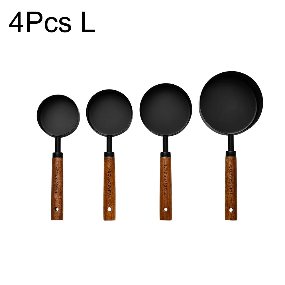 Gold Wooden Handle Stainless Steel Measuring Cups