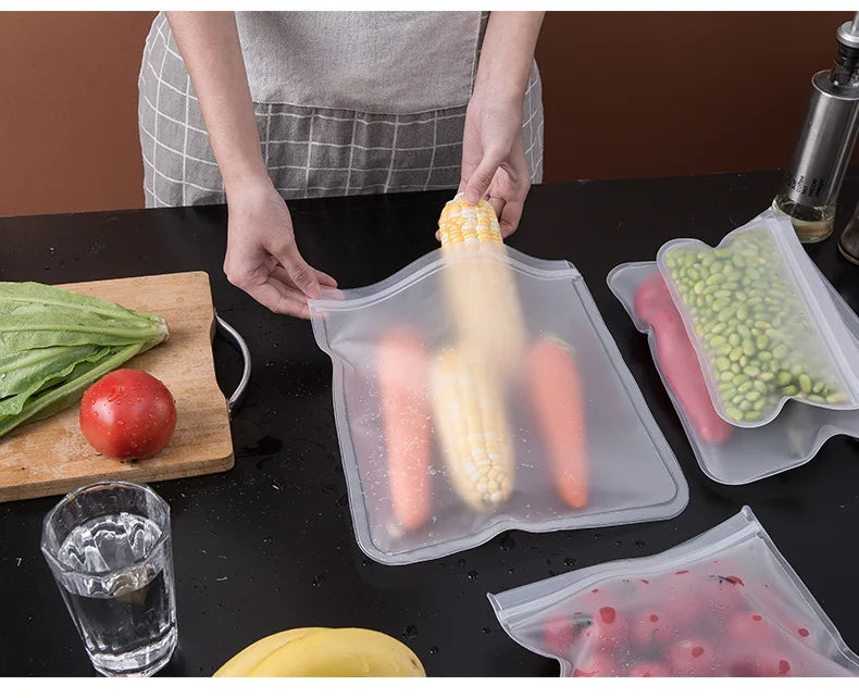 Silicone Food Storage Containers, Reusable Stand Up Zip Shut Bag