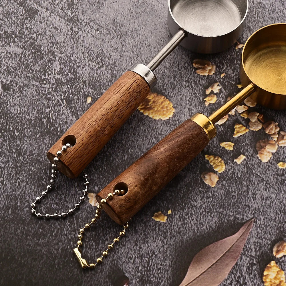 Gold Wooden Handle Stainless Steel Measuring Cups