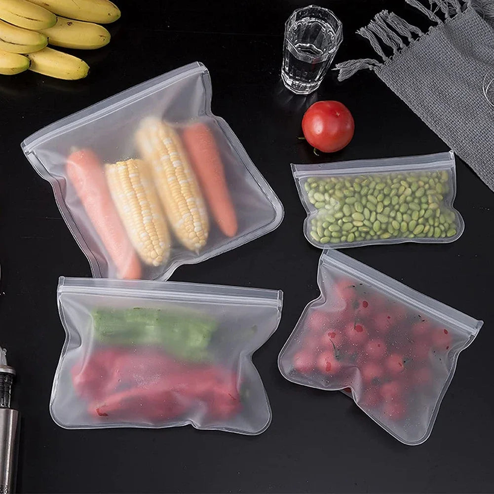Silicone Food Storage Containers, Reusable Stand Up Zip Shut Bag