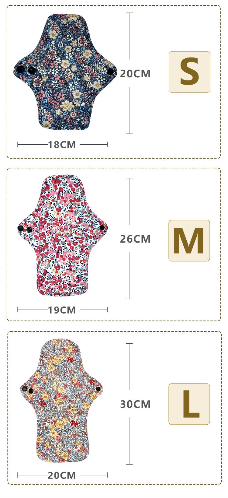 3PCS Washable,Reusable Cotton Menstrual Pads