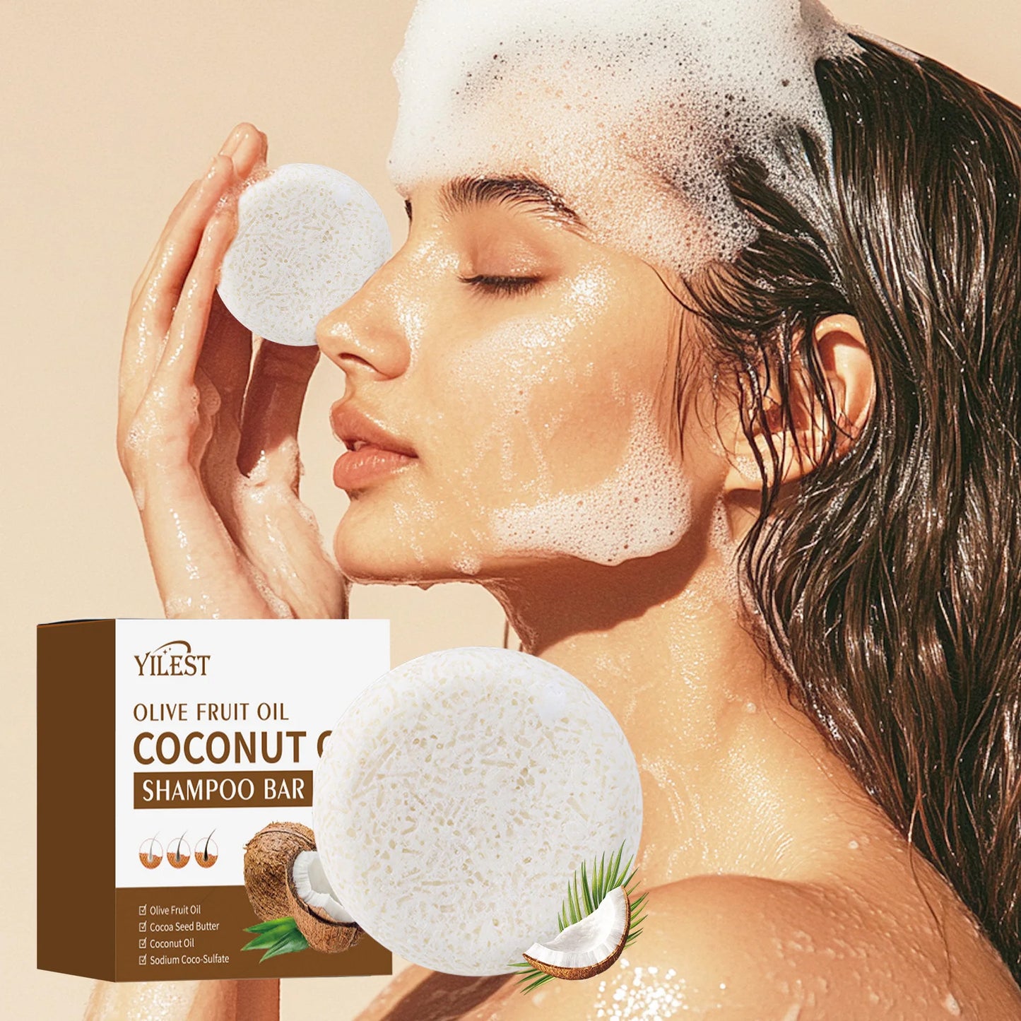 Coconut & Olive Shampoo Soap Bar for Silky Hair Deep Cleansing