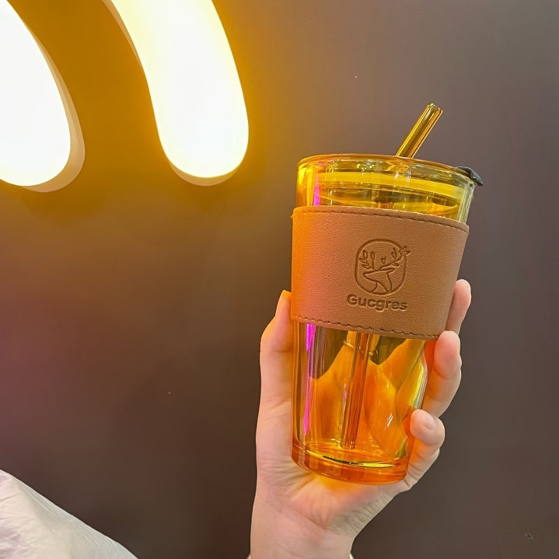 In Style Glass Cup with High Capacity and Straw