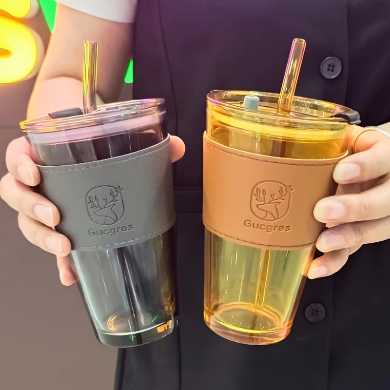 In Style Glass Cup with High Capacity and Straw