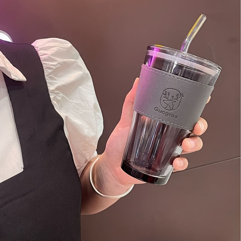 In Style Glass Cup with High Capacity and Straw