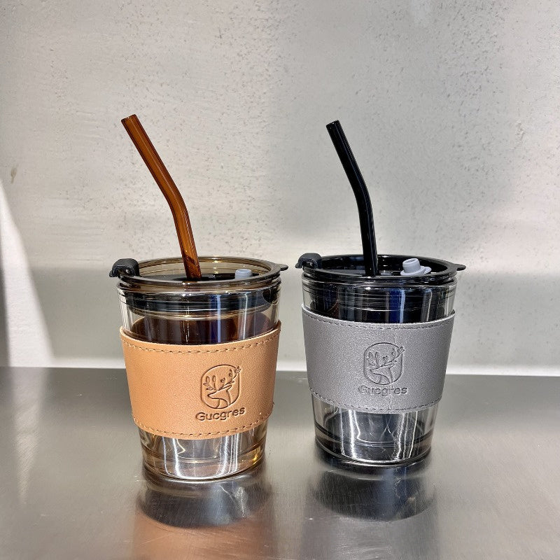 In Style Glass Cup with High Capacity and Straw