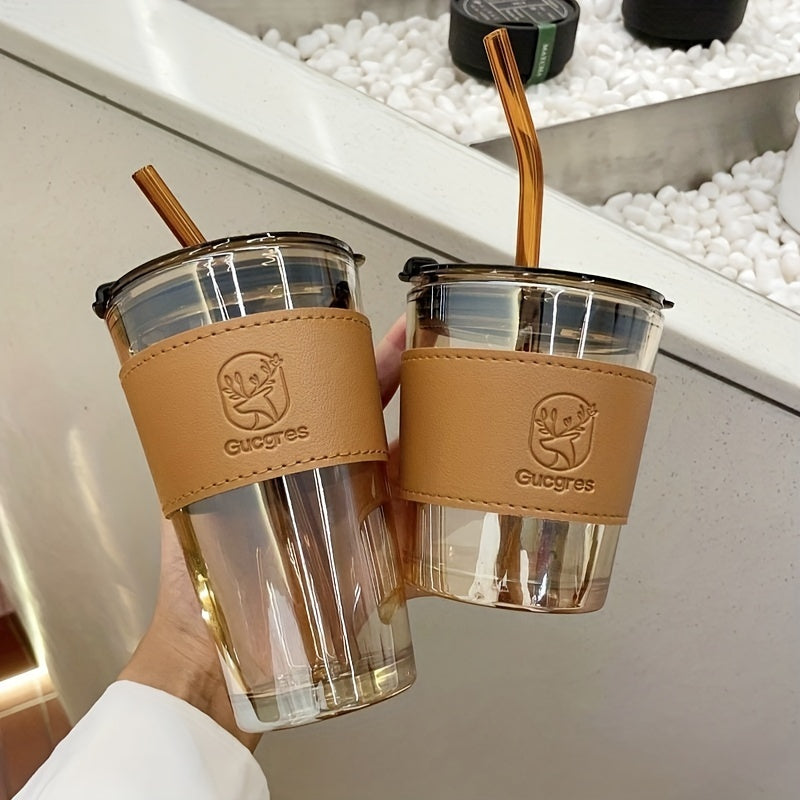 In Style Glass Cup with High Capacity and Straw