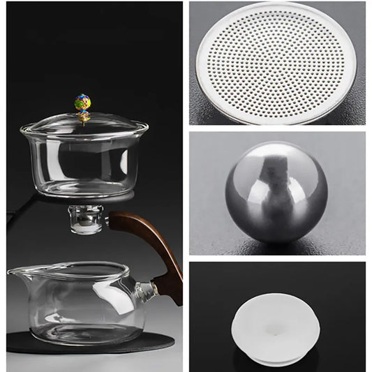 Glass Automatic Tea Set Accessories Lid Cup Steel Ball Filter Tea Bowl