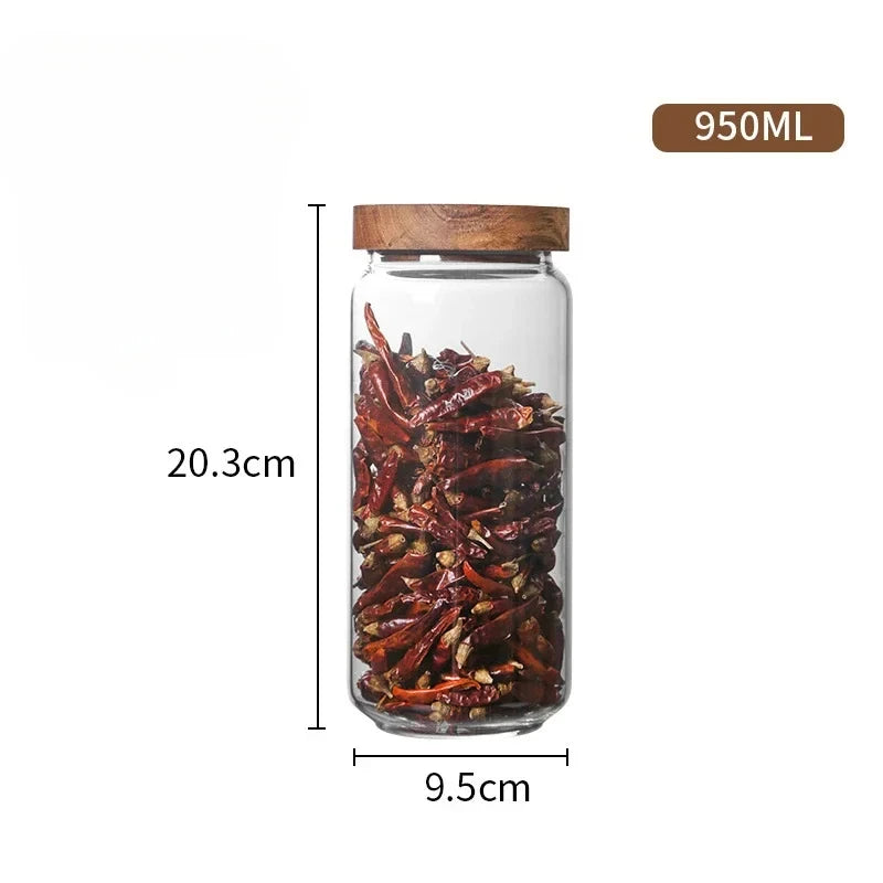 Wood Lid Orgnizer, Kitchen Storage Bottles, Sealed Food Container
