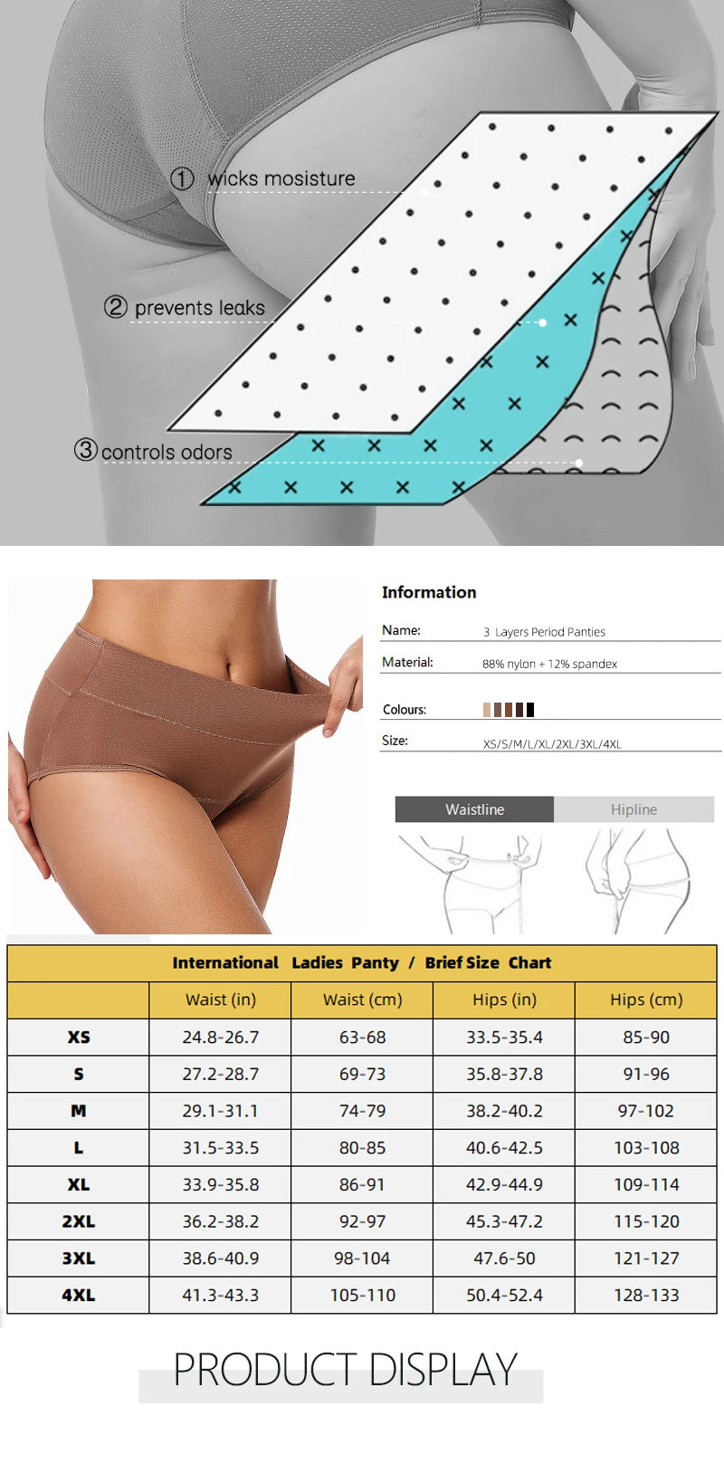 3Layers Leak Proof Menstrual Women Period Panties