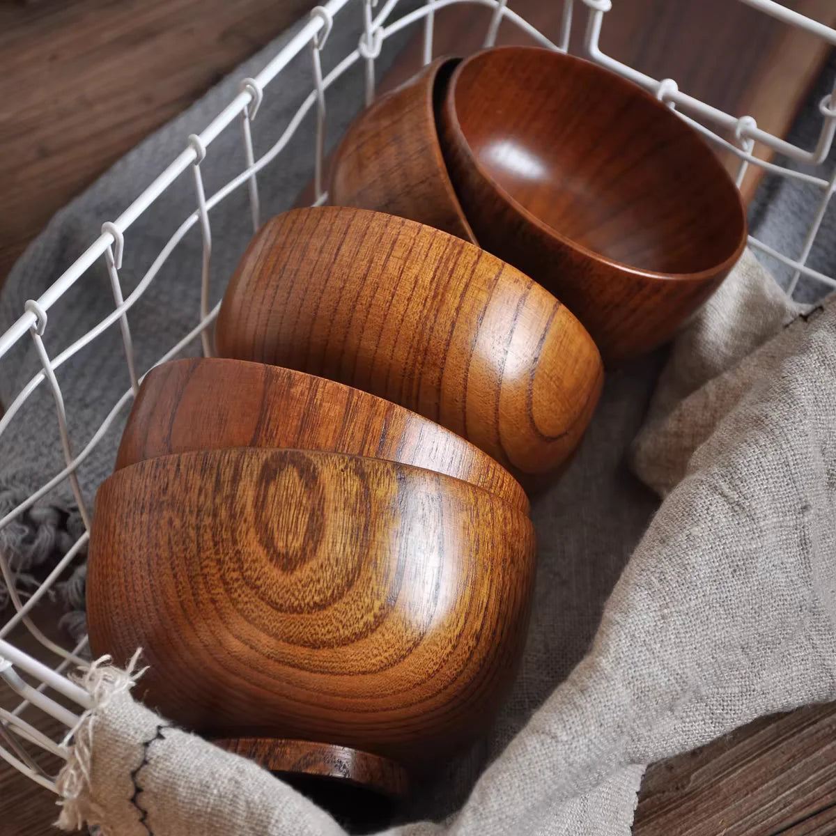 Wooden Bowls, Wood Salad Bowls Retro Household Tableware