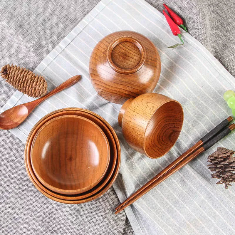 Wooden Bowls, Wood Salad Bowls Retro Household Tableware