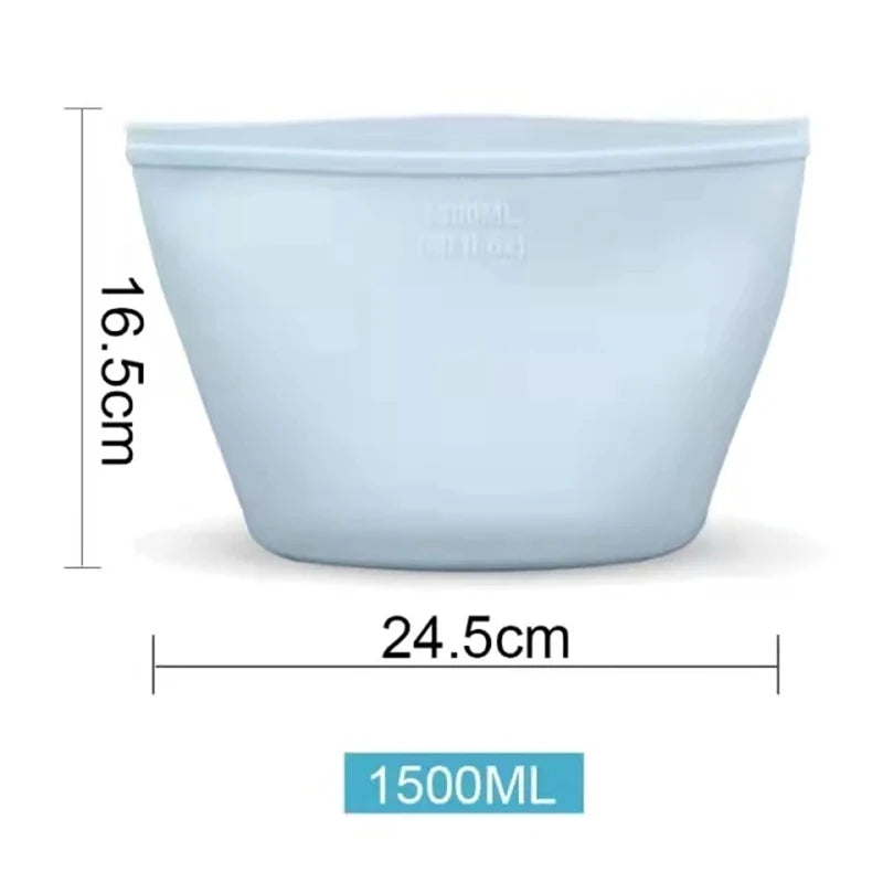 Silicone food storage bag, reusable, self-supporting containers