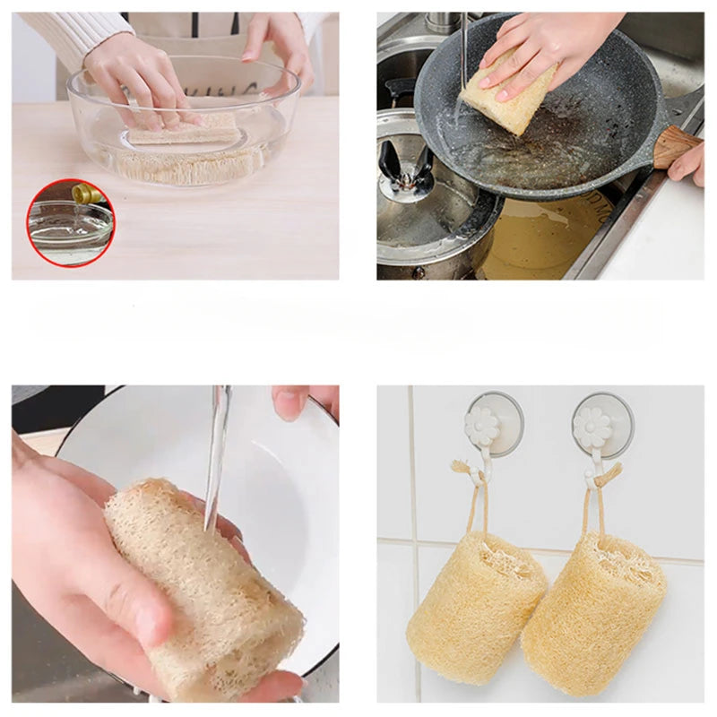 1Pc Natural Loofah, Washing Brushes, Body Shower Sponge and for Kitchen