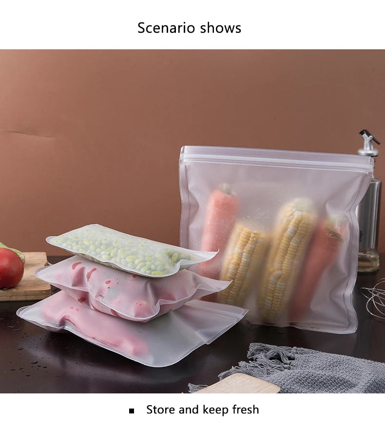 Silicone Food Storage Containers, Reusable Stand Up Zip Shut Bag