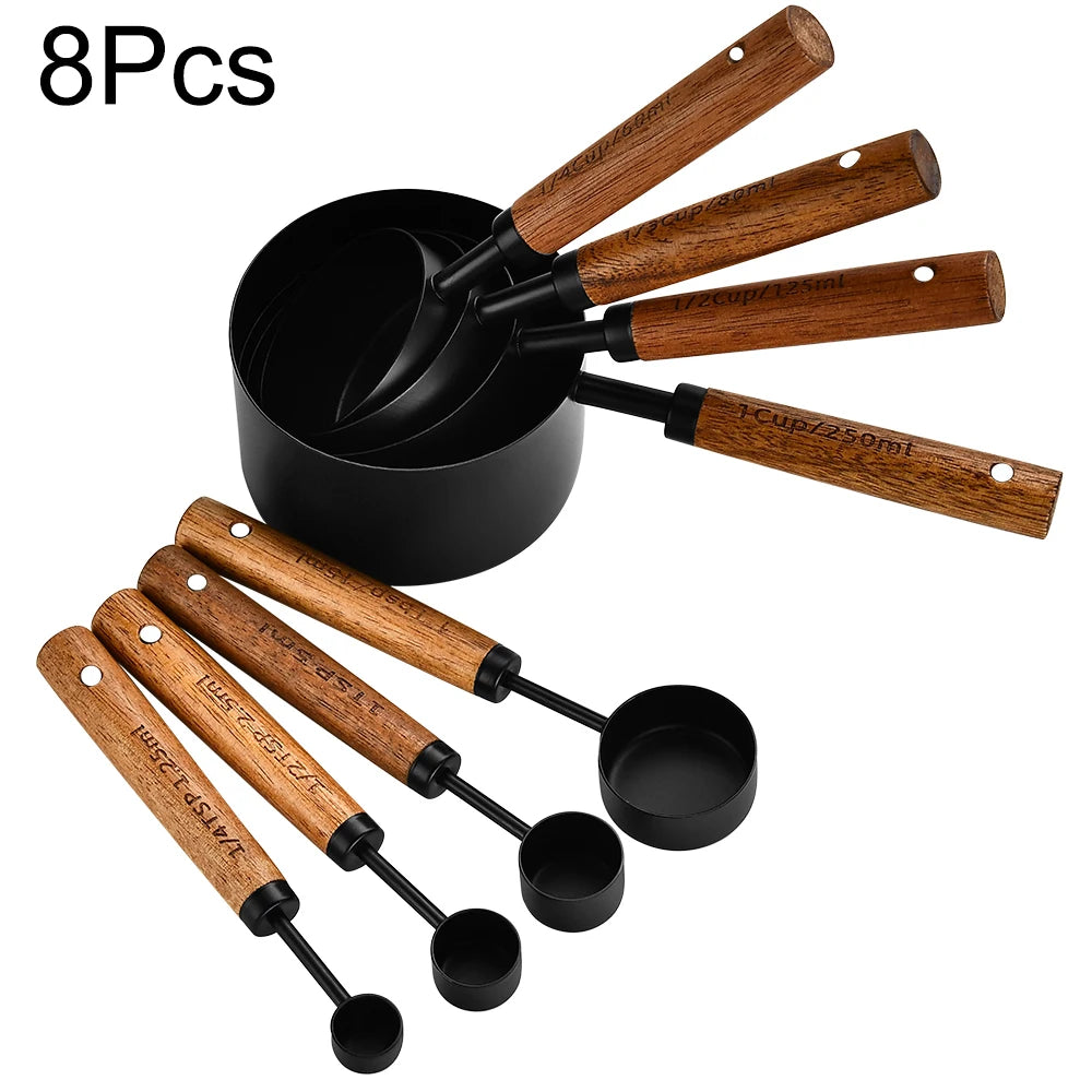 Gold Wooden Handle Stainless Steel Measuring Cups