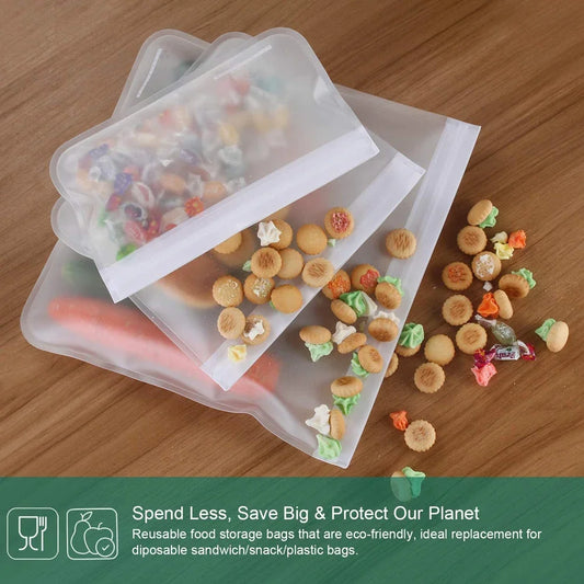 Silicone Food Storage Containers, Reusable Stand Up Zip Shut Bag