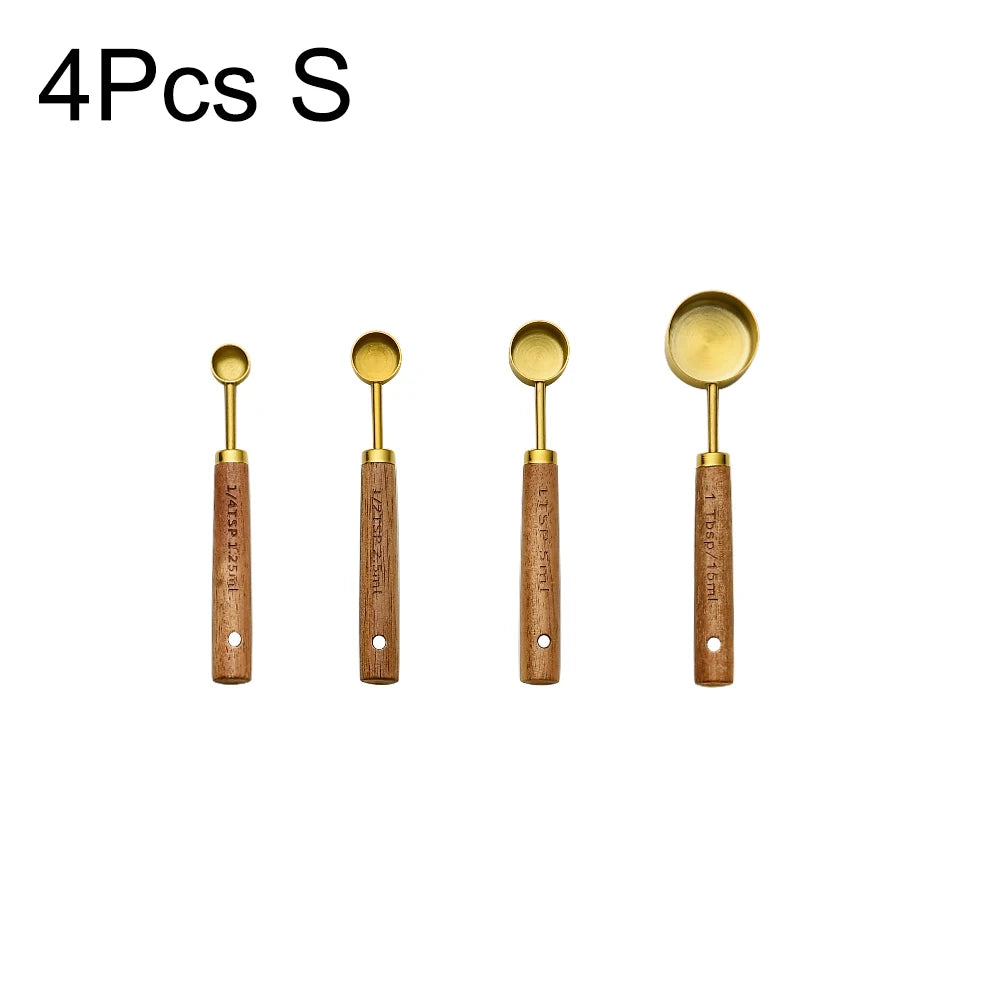 Gold Wooden Handle Stainless Steel Measuring Cups