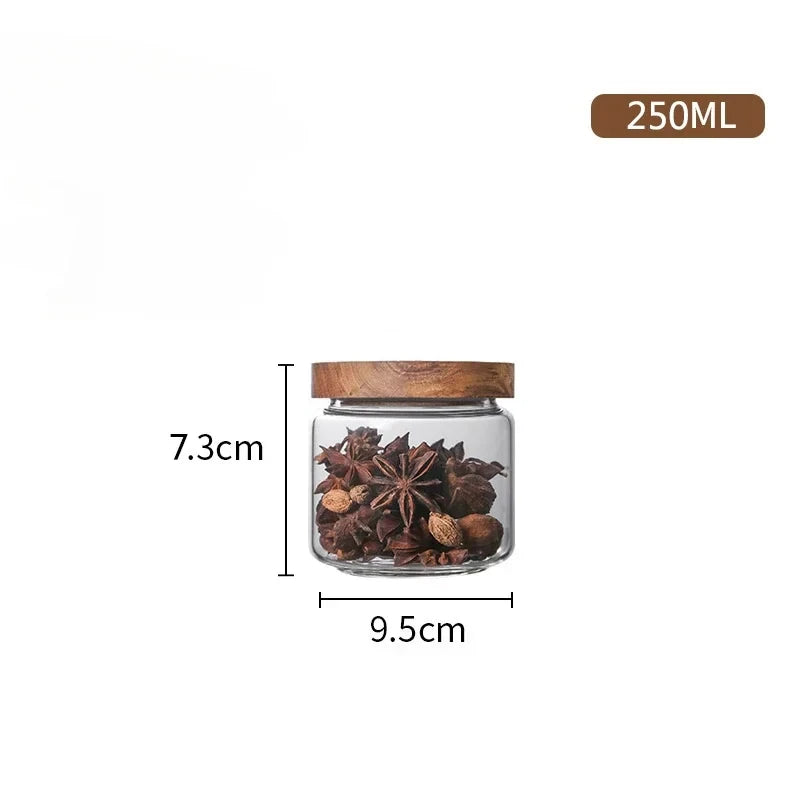Wood Lid Orgnizer, Kitchen Storage Bottles, Sealed Food Container