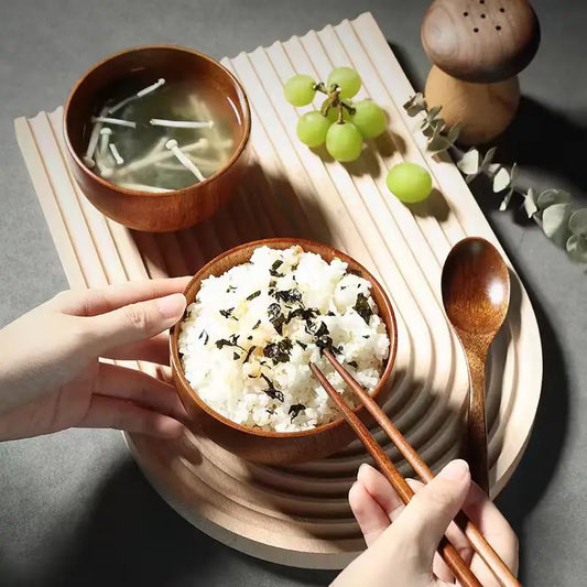 Wooden Bowls, Wood Salad Bowls Retro Household Tableware