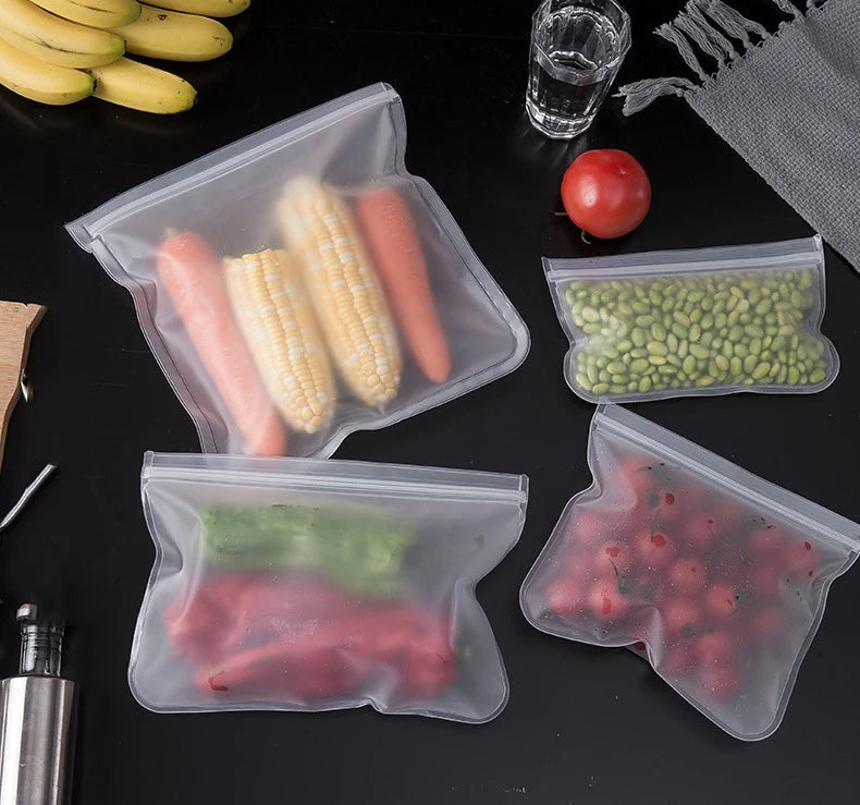 Silicone Food Storage Containers, Reusable Stand Up Zip Shut Bag