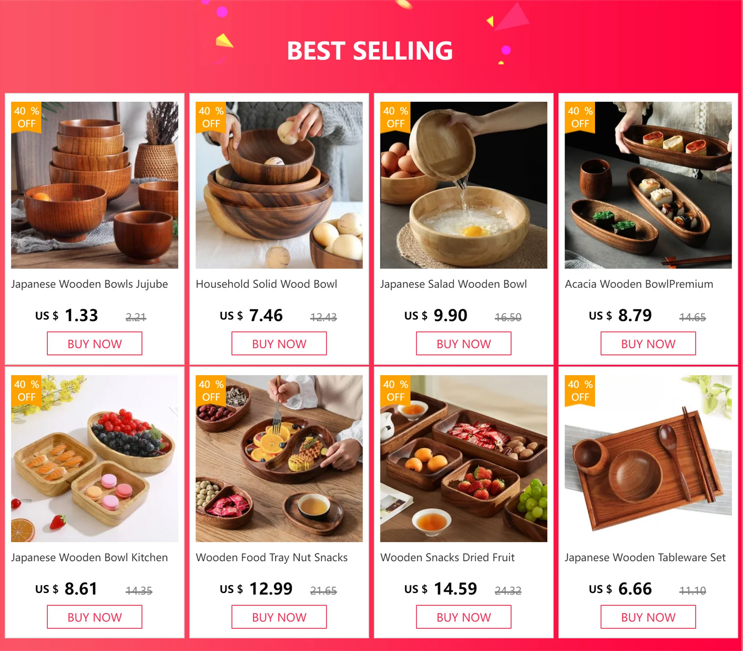 Wooden Bowls, Wood Salad Bowls Retro Household Tableware