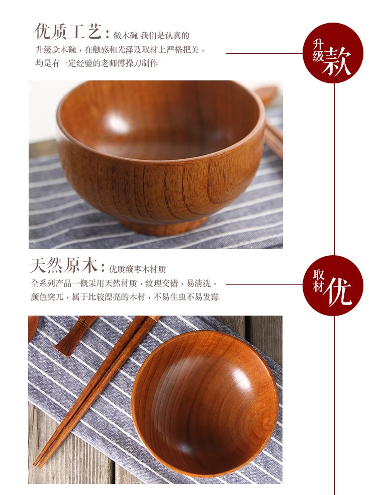 Wooden Bowls, Wood Salad Bowls Retro Household Tableware