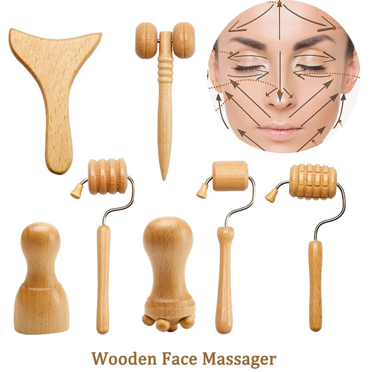 Wooden Massager for Face Wrinkle, Remover, Roller, Facial Skin Scraping