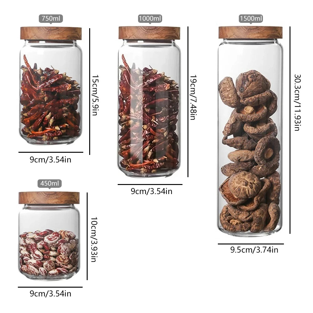 Wood Lid Orgnizer, Kitchen Storage Bottles, Sealed Food Container