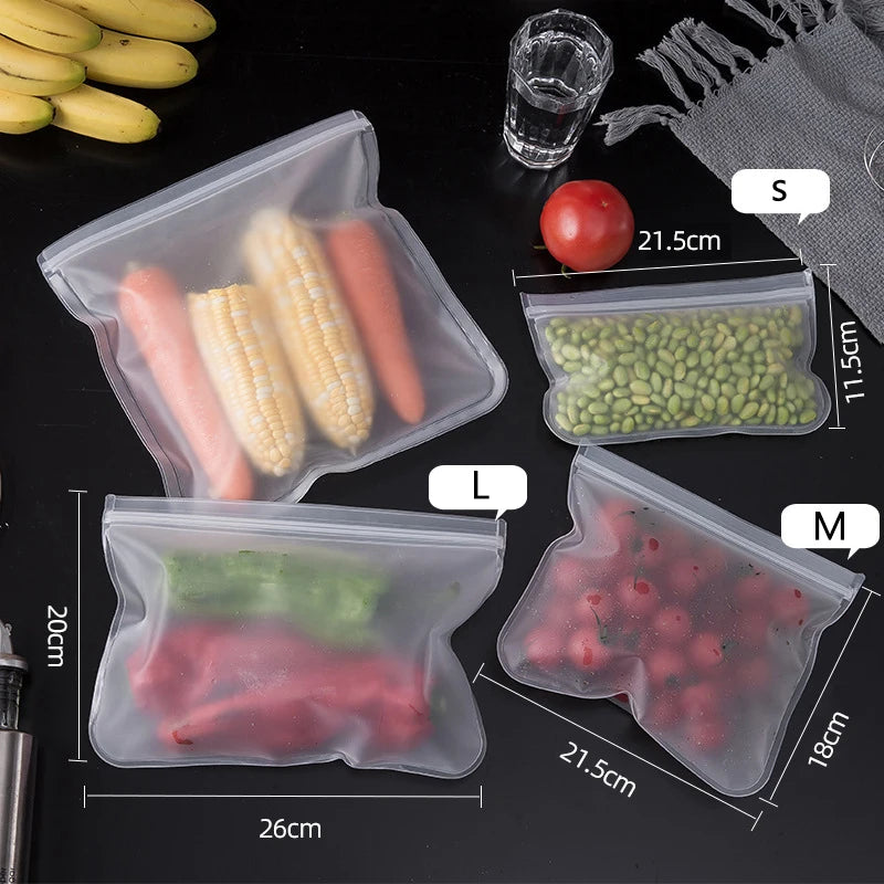 Silicone Food Storage Containers, Reusable Stand Up Zip Shut Bag