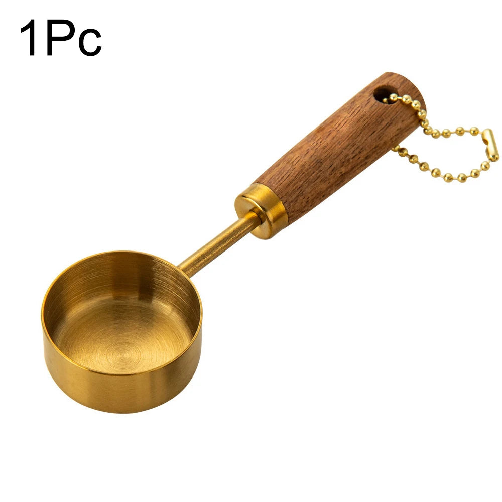Gold Wooden Handle Stainless Steel Measuring Cups