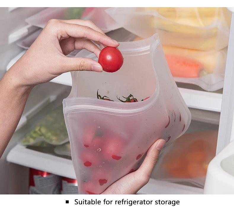 Silicone Food Storage Containers, Reusable Stand Up Zip Shut Bag
