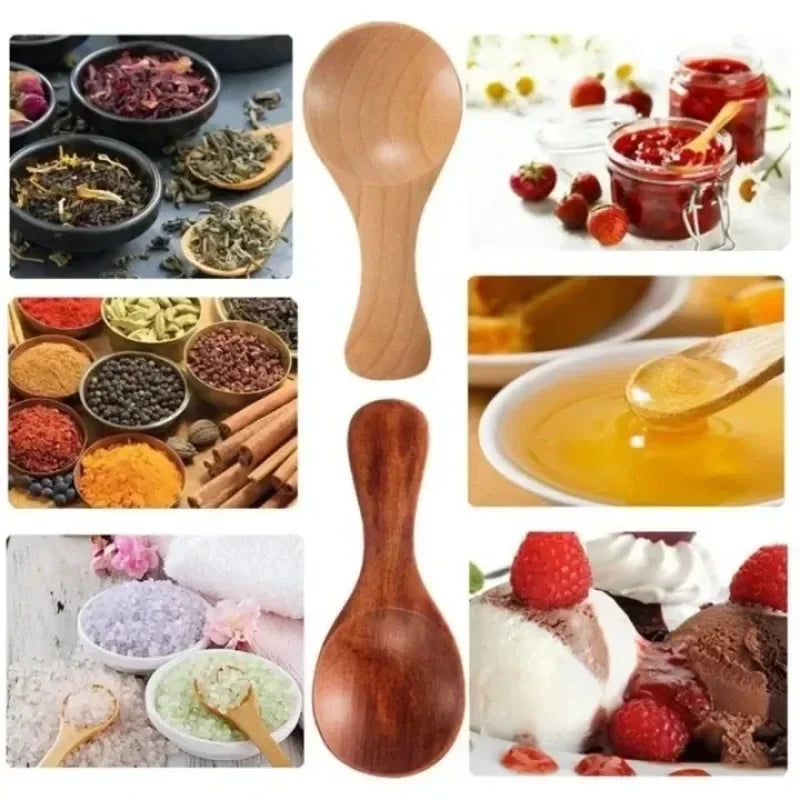 Small Natural Wooden Spoons, Short Handle, Honey, Coffee, Spice, Salt
