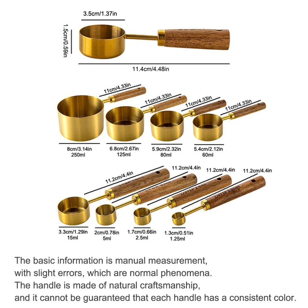 Gold Wooden Handle Stainless Steel Measuring Cups