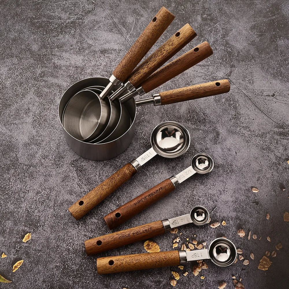 Gold Wooden Handle Stainless Steel Measuring Cups