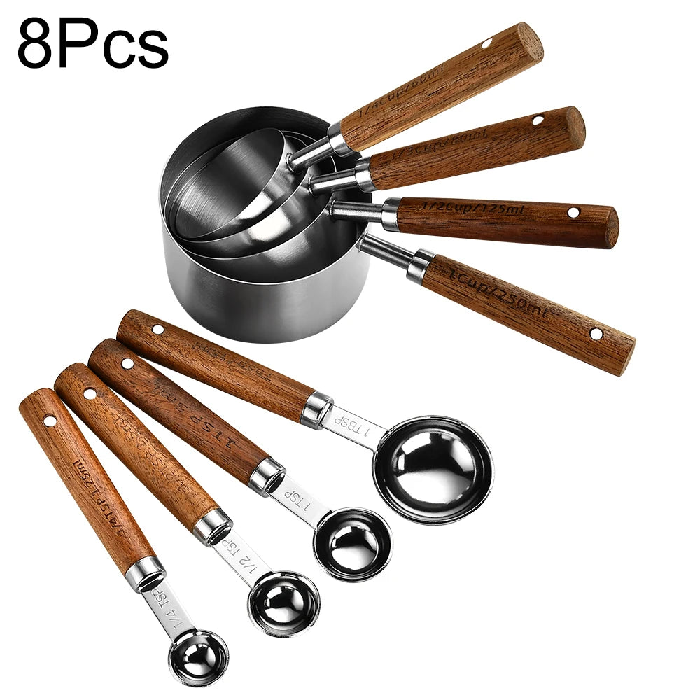 Gold Wooden Handle Stainless Steel Measuring Cups