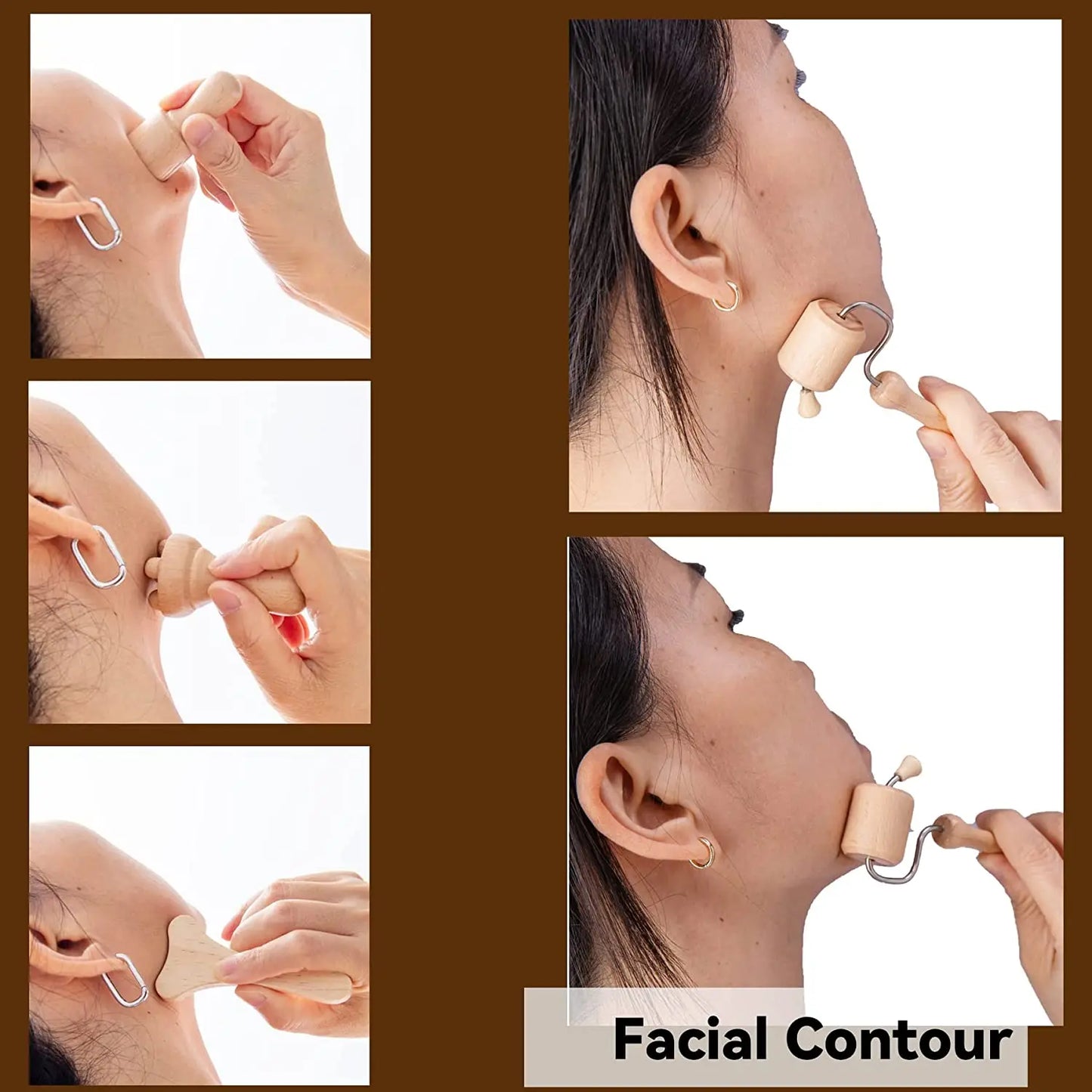 Wooden Massager for Face Wrinkle, Remover, Roller, Facial Skin Scraping
