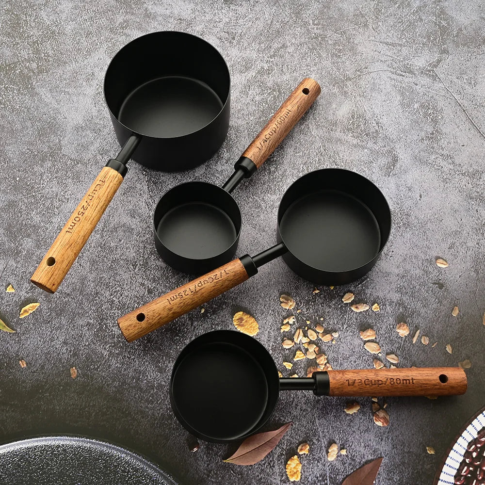 Gold Wooden Handle Stainless Steel Measuring Cups