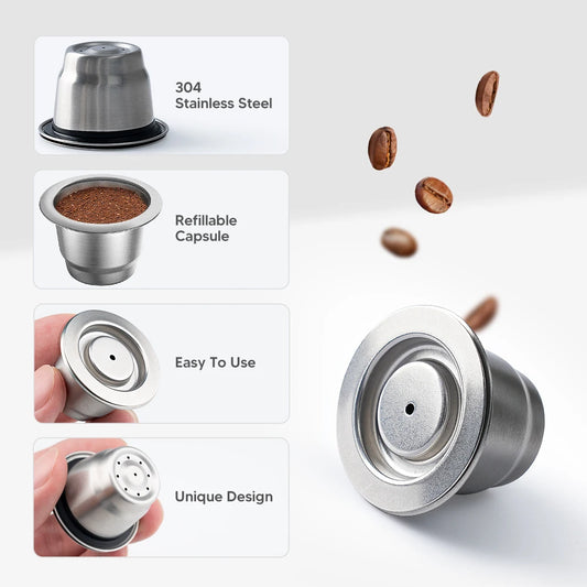 Coffee capsule reusable pods for Nespresso, stainless steel