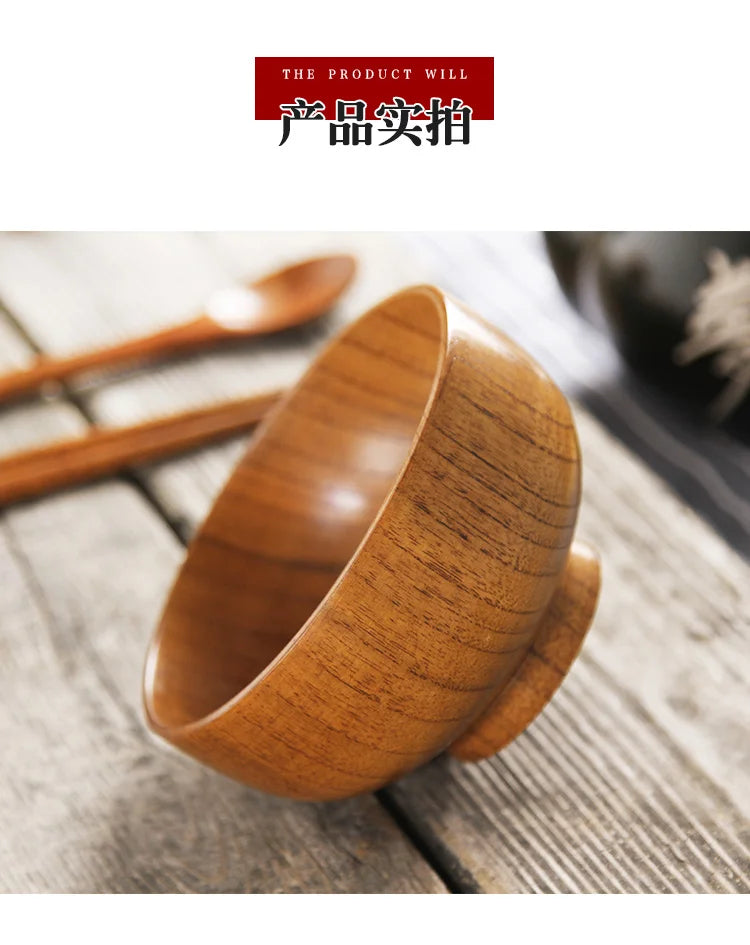 Wooden Bowls, Wood Salad Bowls Retro Household Tableware